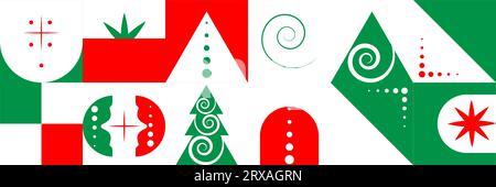 Forme geometriche elementi rosso e verde inverno nuovo anno. Illustrazione vettoriale, per sfondo Illustrazione Vettoriale