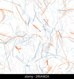 Tratti ondulati e punteggiati. Colori arancione e blu. Motivo senza cuciture astratto. Foto Stock