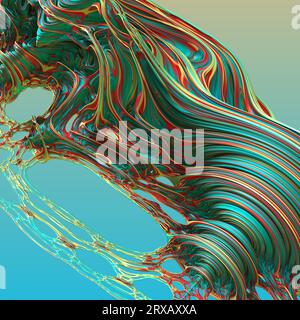 Oggetto 3d astratto con struttura multistrato.colori blu, rosso e giallo. illustrazione 3d, rendering 3d. Foto Stock