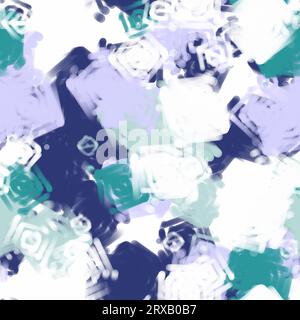 Motivo blu, viola, viola e bianco. Cerchi e quadrati. Sfondo astratto senza interruzioni. Foto Stock