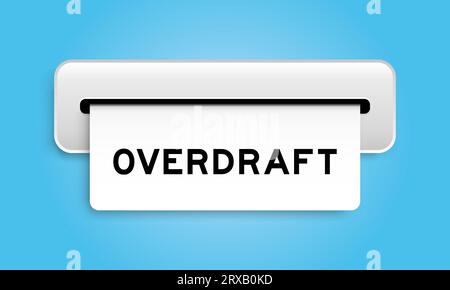 Banner coupon bianco con testo overdraft della macchina su sfondo blu Illustrazione Vettoriale
