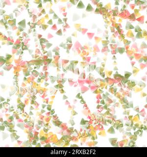 Ripetizione senza cuciture a più triangoli. Ghirlanda di triangoli. Colori rosso, verde e giallo con riflesso sullo sfondo bianco. Modello per la legatura, Foto Stock