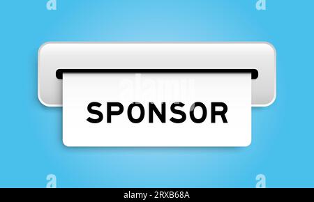 Banner coupon bianco con la parola sponsor della macchina su sfondo blu Illustrazione Vettoriale