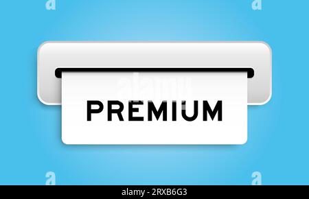 Banner per coupon bianco con Word Premium della macchina su sfondo blu Illustrazione Vettoriale
