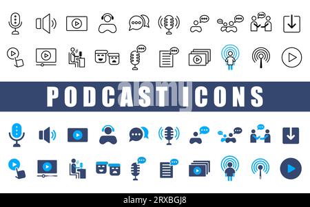 Set di icone podcast. Illustrazione Vettoriale