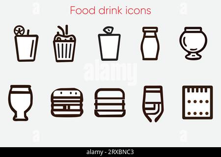 Set di icone di cibi e bevande in formato vettoriale Illustrazione Vettoriale