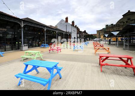 L'area del mercato di Doncaster, South Yorkshire, Inghilterra, Regno Unito Foto Stock