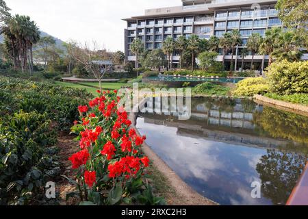 Panoramica dei giardini dell'hotel Gran Meliá Arusha, Arusha, Tanzania. Foto Stock