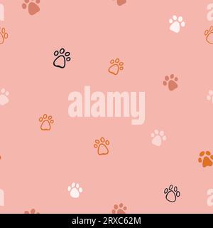 Motivo vettoriale senza cuciture con zampe di cane e gatto su sfondo rosa. Modello di cane domestico. Illustrazione vettoriale Illustrazione Vettoriale