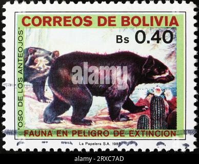 Orso Spectacled su timbro boliviano vintage Foto Stock