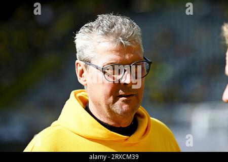 Dortmund, Deutschland. 23 settembre 2023. Fussball; Spieltag 05; 1. Bundesliga; Saison 2023/2024; Borussia Dortmund gegen VfL Wolfsburg AM 23.09.2023 a Dortmund. UBz: Stadionsprecher Norbert Dickel. Credito: dpa/Alamy Live News Foto Stock