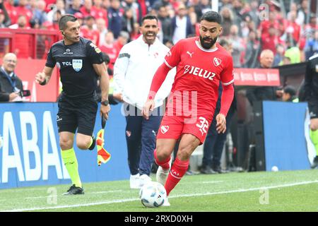 Buenos Aires, Argentina. 24 settembre 2023. Alexis Canelo di Independiente durante la partita per il sesto round della Liga Profesional de Fútbol Binance Cup argentina allo Stadio Ricardo Bochini ( credito: Néstor J. Beremblum/Alamy Live News Foto Stock