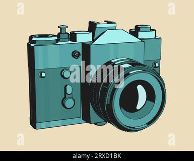 Illustrazione vettoriale stilizzata della fotocamera reflex a film retro Illustrazione Vettoriale