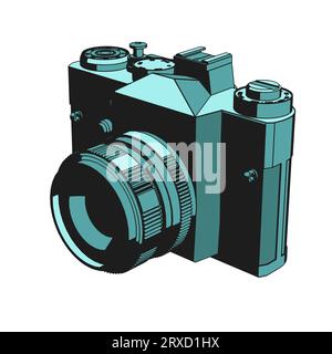 Illustrazione vettoriale stilizzata della fotocamera reflex a film retro Illustrazione Vettoriale