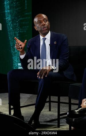 New York, New York, USA. , . James Manyika durante la 2023 UNSTOPPABLE AFRICA Conference presentata da Global African Business Initiative, tenutasi al Westin Grand Central di New York, settembre 21-22 2023. Crediti: Jennifer Graylock/Alamy Live News Foto Stock