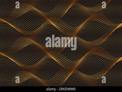 Linee ondulate liquide dorate astratte motivo moderno. Sfondo vettoriale arte digitale Illustrazione Vettoriale