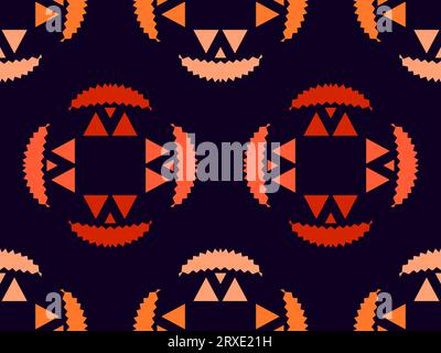 Motivo Halloween senza cuciture con visi spaventosi. Faccia di zucca scolpita ad Halloween. Buon Halloween 31 ottobre, Jack-o-lantern. Design natalizio per la carta da parati Illustrazione Vettoriale