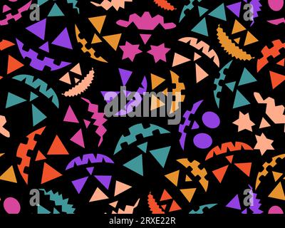Motivo Halloween senza cuciture con visi spaventosi. Facce di zucca colorate scolpite per Halloween. Buon Halloween 31 ottobre, Jack-o-Lantern. Design per wal Illustrazione Vettoriale