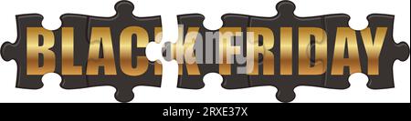 Black Friday Jig-Saw Puzzle Title. Illustrazione vettoriale isolata su sfondo bianco. Illustrazione Vettoriale