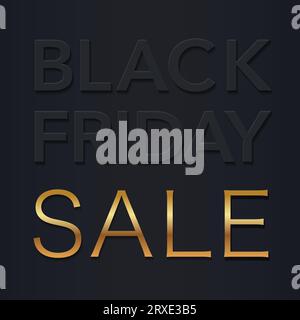 Logo Vector 3D dei saldi del Black Friday su sfondo scuro. Illustrazione Vettoriale