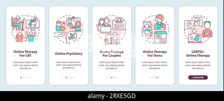 Panoramica della terapia online con il concetto di icone colorate Illustrazione Vettoriale