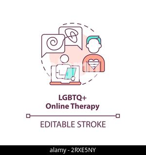 Concetto di icona a linea sottile per terapia online LGBTQ 2D. Illustrazione Vettoriale