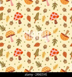 Decorazioni autunnali e funghi con motivo senza cuciture Foto Stock