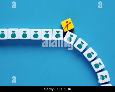 Riduzione del budget. Riduzione dei costi. Ottimizzazione dei costi. Tagliare le spese salariali. Inflazione, crisi economica e recessione. Foto Stock