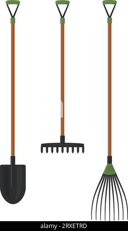 Pala per attrezzi agricoli di grandi dimensioni, rastrello e forca Illustrazione Vettoriale