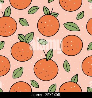 Motivo senza cuciture con frutta e foglie d'arancia Illustrazione Vettoriale