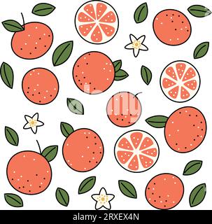 Set con elementi di linea pompelmo, foglie e fiori per la decorazione Illustrazione Vettoriale