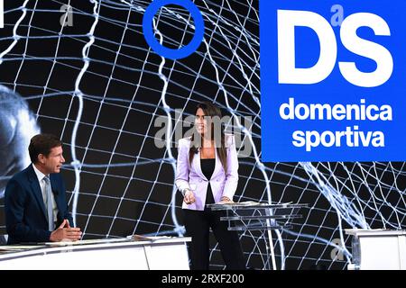Milano, trasmissione televisiva "la domenica sport" - Simona Rolandi, Alberto Rimedio Foto Stock