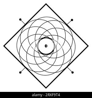 Elementi di progettazione vettoriale della geometria sacra. Alchimia, religione, filosofia, spiritualità, simboli ed elementi hipster. Icona silhouette, logo Illustrazione Vettoriale