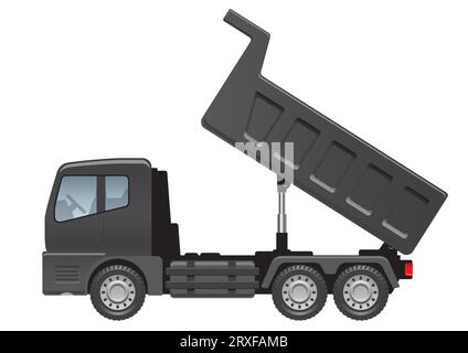 Illustrazione della vista laterale del dumper Vector Black isolata su Uno sfondo bianco. Illustrazione Vettoriale