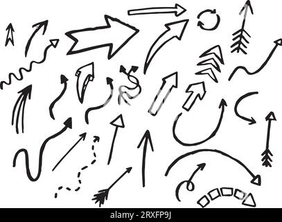 Set di frecce per applicazioni e Web, illustrazioni vettoriali di design a linee sottili Illustrazione Vettoriale