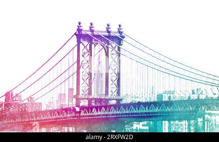 Illustrazione del ponte di Manhattan a New York. Foto Stock