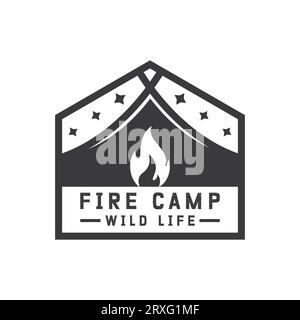 Fire Camp Log Design Logoype Adventure Camping Outdoor Camping Logo Trekking Campeggio Fire Illustrazione Vettoriale