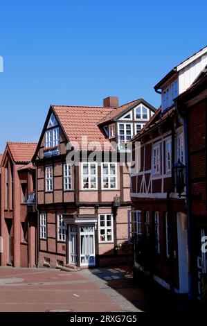 Vicolo con case a graticcio, Stade, bassa Sassonia, Germania Foto Stock