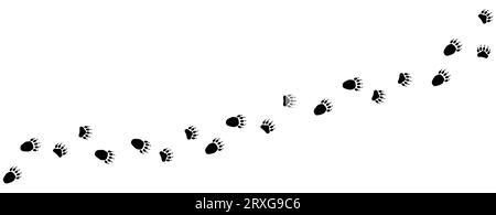 Percorso di impronte di orso. Tracce di impronte di zampe di orsi, panda, orsi grizzly. Silhouette. Bear Trail. Vettore isolato su bianco. Per stampa, tessuti, abbigliamento, cartoline, design di libri, giochi, negozio di animali domestici, zoo Illustrazione Vettoriale