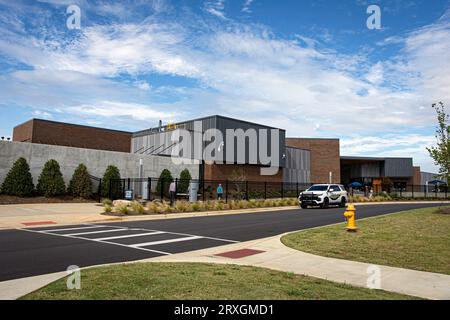 Montgomery, Alabama, USA, settembre 2, 2023: Ingresso al parco di Montgomery Whitewater e al complesso di acque bianche. Foto Stock