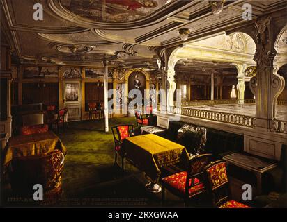 Piroscafo per posta Lloyd della Germania settentrionale König Albert, sala da pranzo di prima classe, CA. 1910 Stampa Photochrom di Photoglob Zürich, tra il 1890 e il 1900. Foto Stock