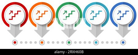 Set di icone vettoriali per scale, modello infografico con design piatto, impostazione di icone concettuali per puntatore in 5 colori per la progettazione Web e applicazioni mobili Illustrazione Vettoriale