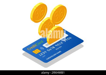 Servizio di Cash Back isometrico, pagamento finanziario, punti fedeltà Illustrazione Vettoriale