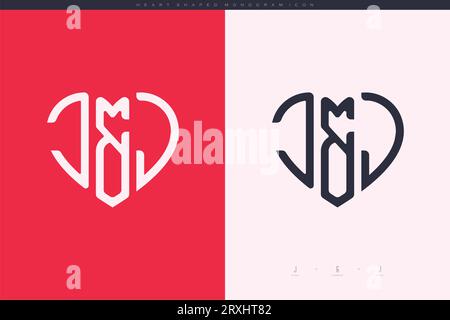 Lettere JJ iniziali con cuore rosso e logo Love icona piatta concetto monogramma Illustrazione Vettoriale