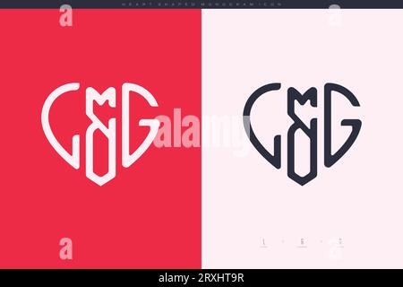 Lettere LG iniziali con cuore rosso e logo Love icona piatta concetto monogramma Illustrazione Vettoriale