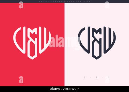 Lettere VW iniziali con cuore rosso e logo Love icona piatta concetto monogramma Illustrazione Vettoriale