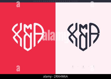 Lettere XR iniziali con cuore rosso e logo Love icona piatta concetto monogramma Illustrazione Vettoriale