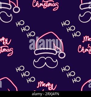 Illustrazione neon Christmas senza cuciture, brillante barba di Babbo Natale e cappello. icona luminosa sul desktop, adesivo al neon, figura al neon, figura luminosa, neon Foto Stock