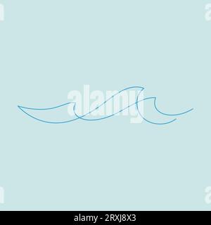 disegno minimalista a una riga con motivo a onde marine Illustrazione Vettoriale