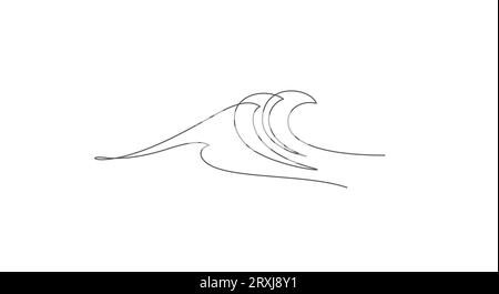 ocean sea wave concetto di minimalismo linea sottile illustrazione continua Illustrazione Vettoriale